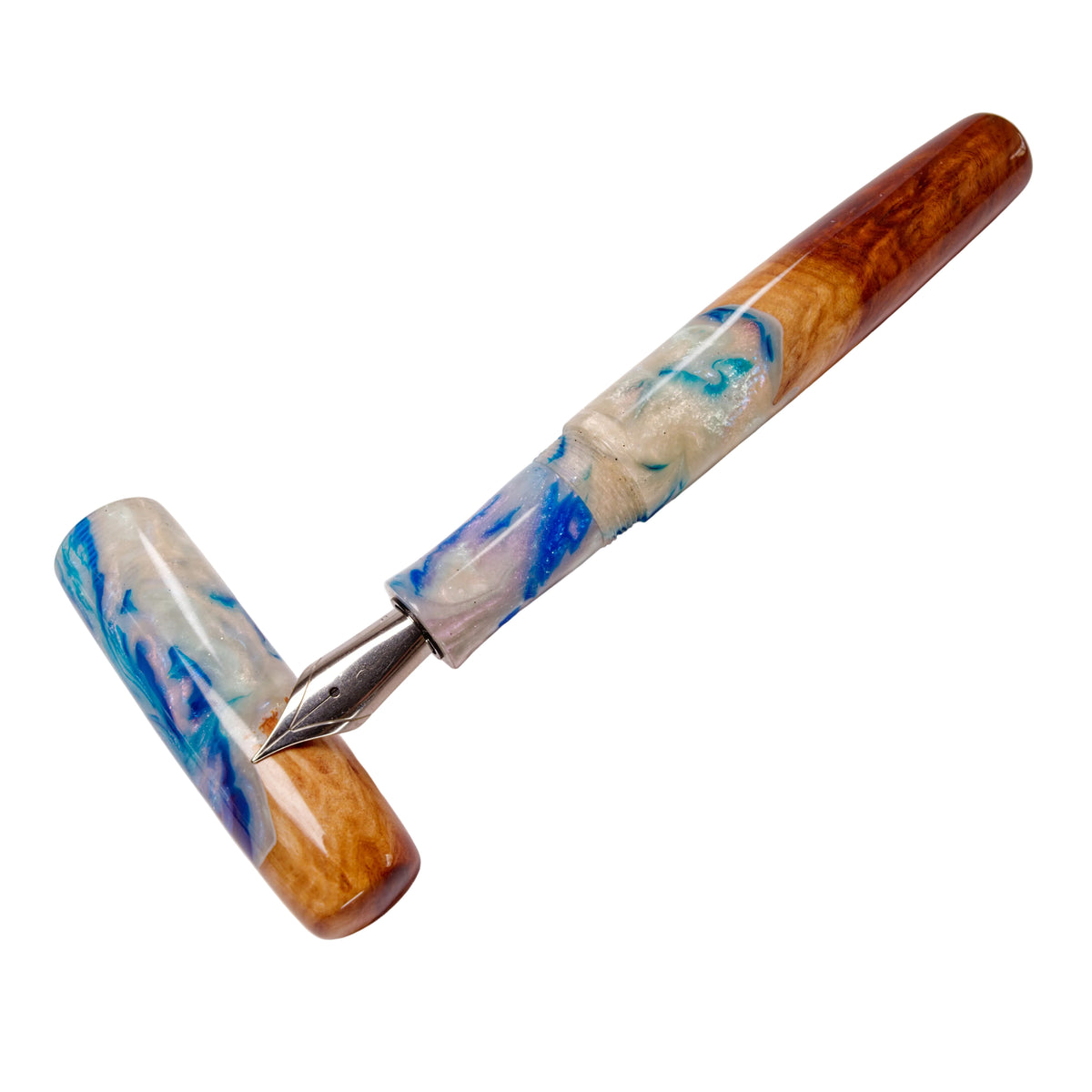 Wood Hybrid Fountain Pen, Blue Mother of pearl.