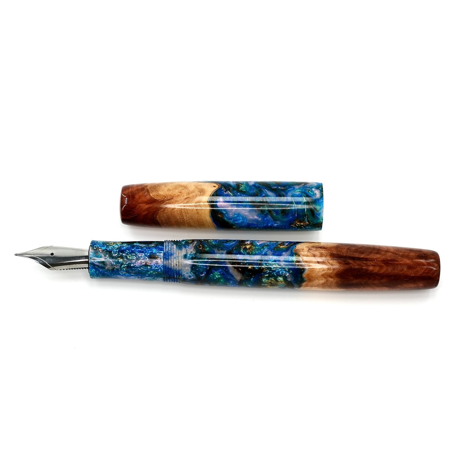 Wood Hybrid Red Mallee Burl and blue medley acrylic .