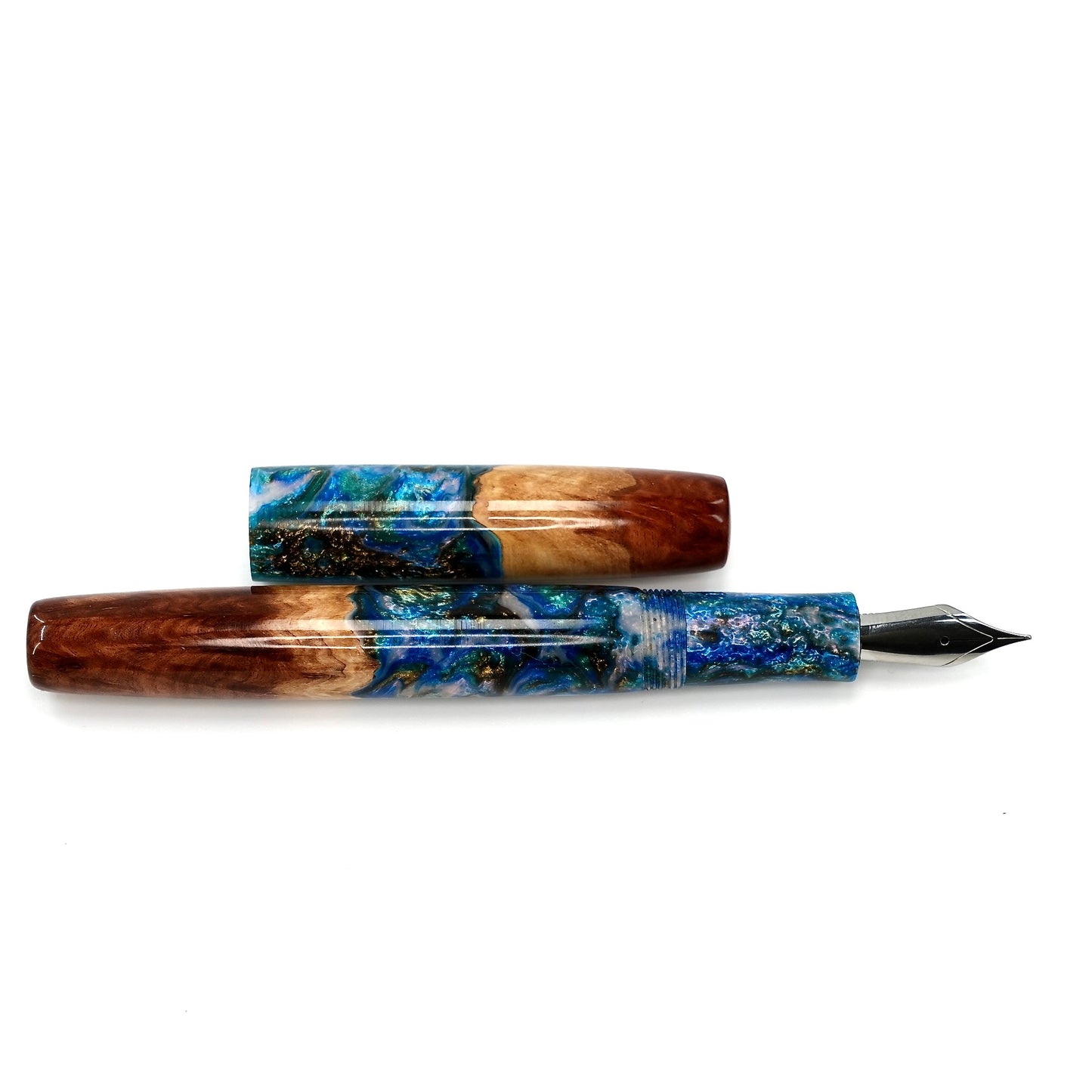 Wood Hybrid Red Mallee Burl and blue medley acrylic .