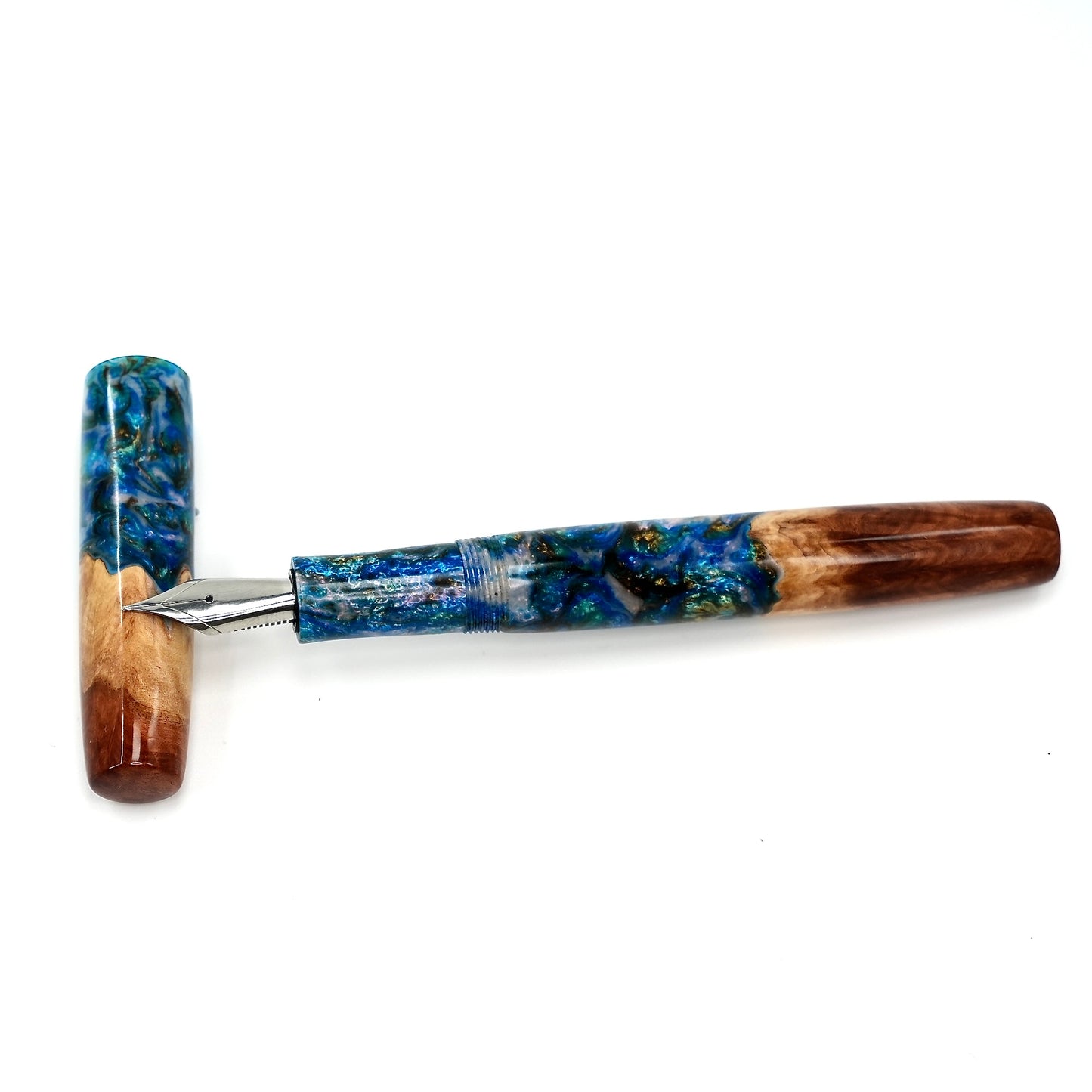 Wood Hybrid Red Mallee Burl and blue medley acrylic .
