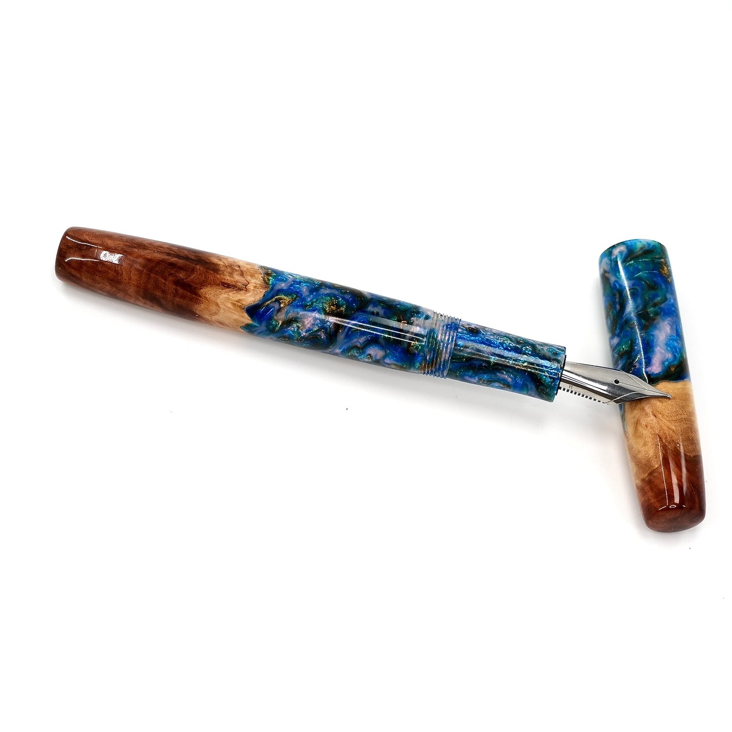 Wood Hybrid Red Mallee Burl and blue medley acrylic .
