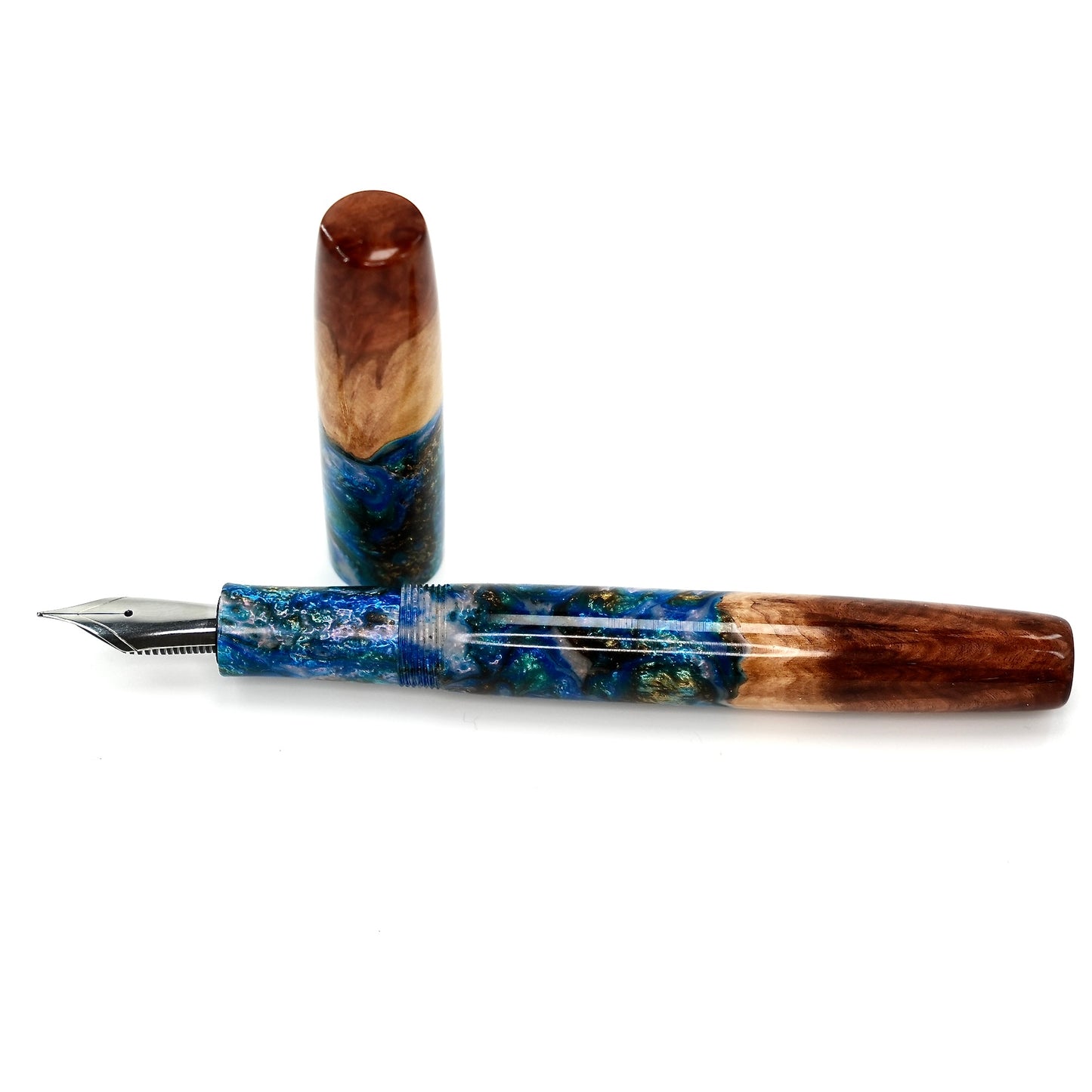 Wood Hybrid Red Mallee Burl and blue medley acrylic .