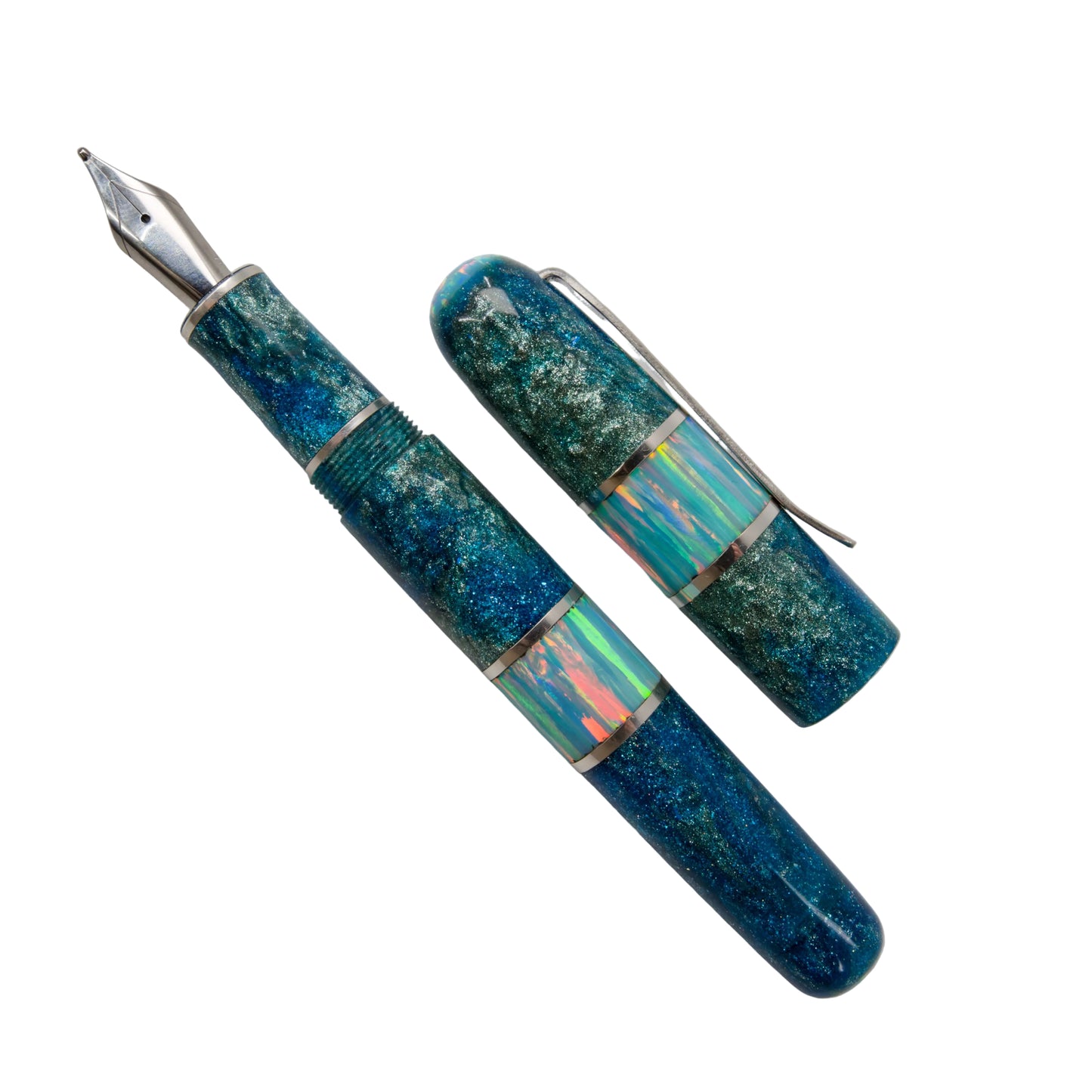 Premium Argentium Silver Fountain Pen, Opal Glory.