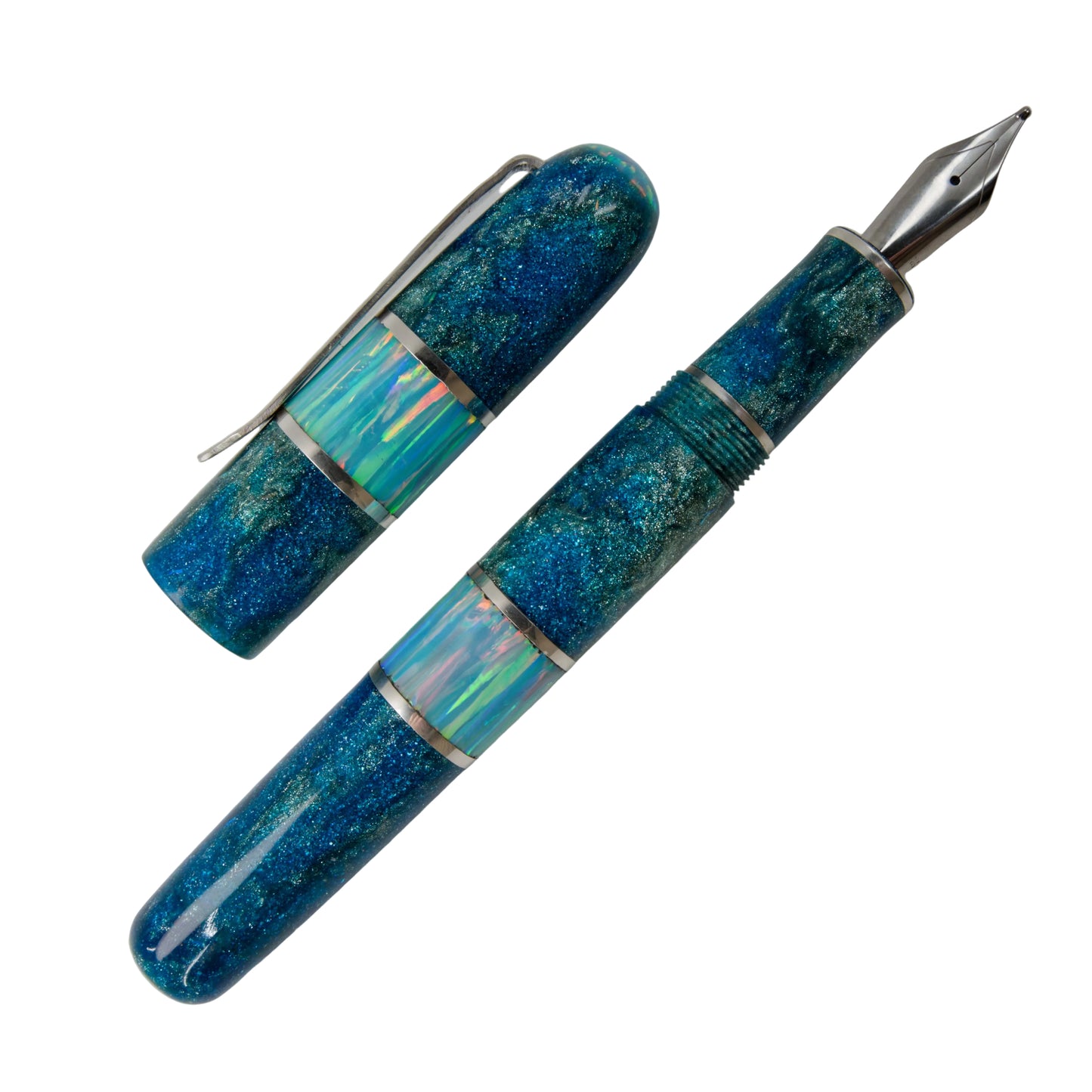 Premium Argentium Silver Fountain Pen, Opal Glory.
