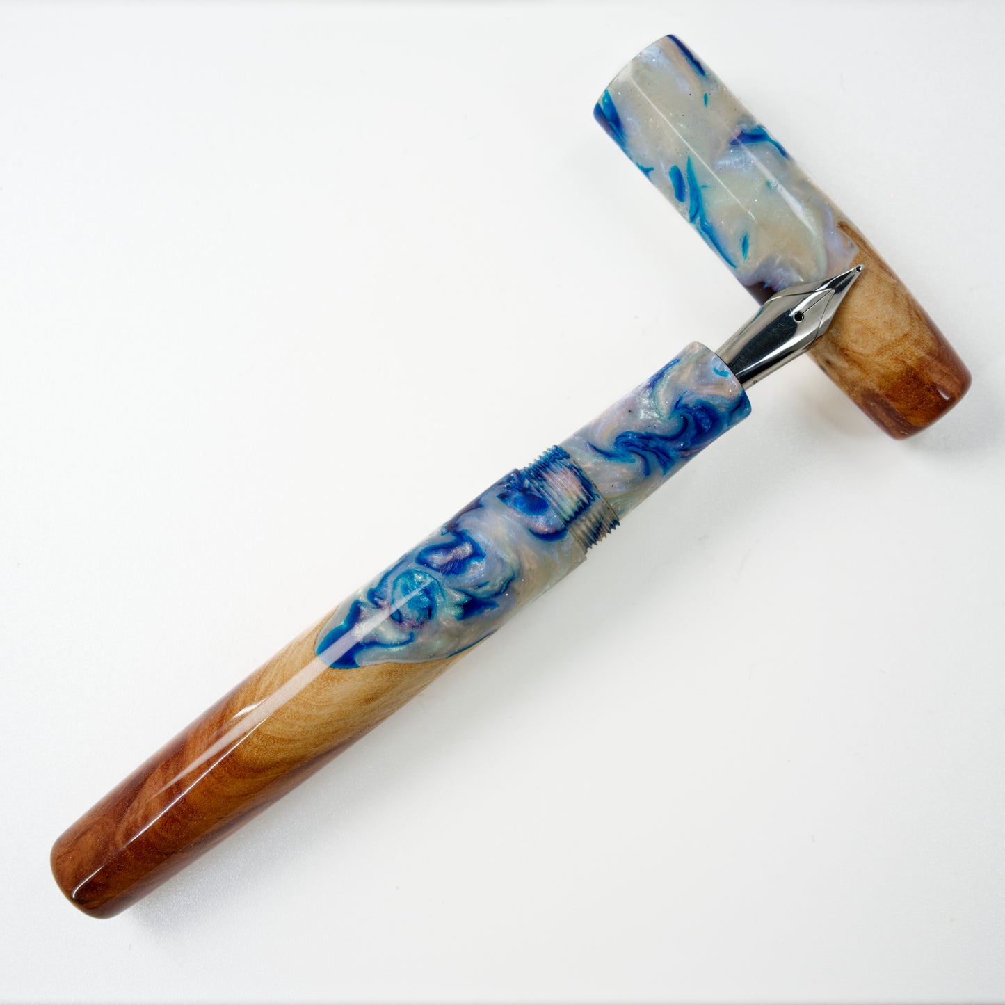 Wood Hybrid Fountain pen, Blue Abalone and Vasticola Burl. - Silverburl Pens