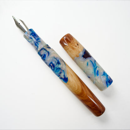 Wood Hybrid Fountain pen, Blue Abalone and Vasticola Burl. - Silverburl Pens