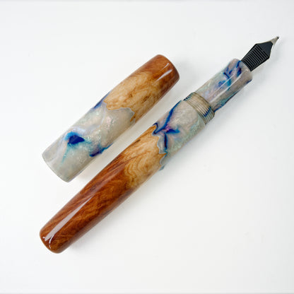 Wood Hybrid Fountain pen, Blue Abalone and Vasticola Burl. - Silverburl Pens