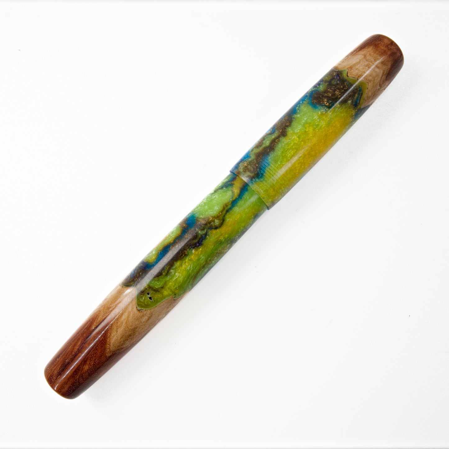 Wood Hybrid Fountain Pen, Lime and Lemon Blue Curacao splash. - Silverburl Pens