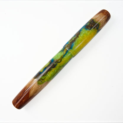 Wood Hybrid Fountain Pen, Lime and Lemon Blue Curacao splash. - Silverburl Pens