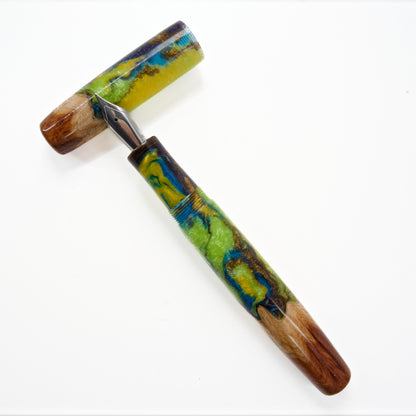 Wood Hybrid Fountain Pen, Lime and Lemon Blue Curacao splash. - Silverburl Pens