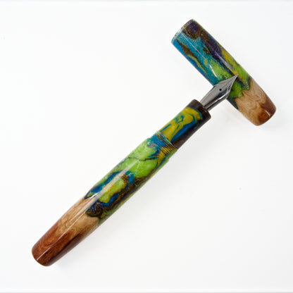 Wood Hybrid Fountain Pen, Lime and Lemon Blue Curacao splash. - Silverburl Pens