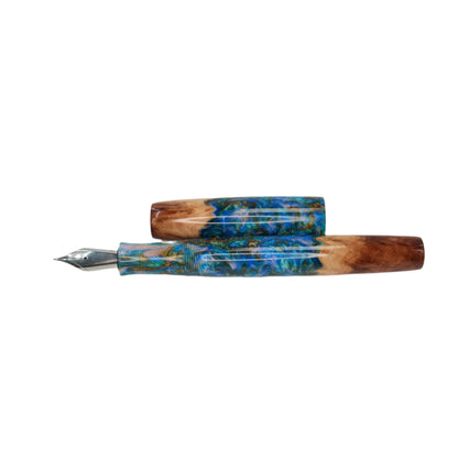 Wood Hybrid Red Mallee Burl and blue medley acrylic .