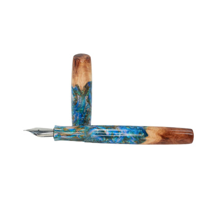 Wood Hybrid Red Mallee Burl and blue medley acrylic .