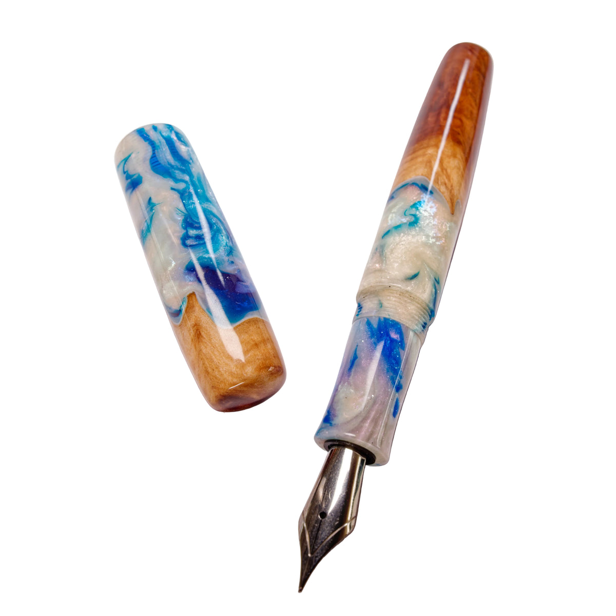 Wood Hybrid Fountain Pen, Blue Mother of pearl.