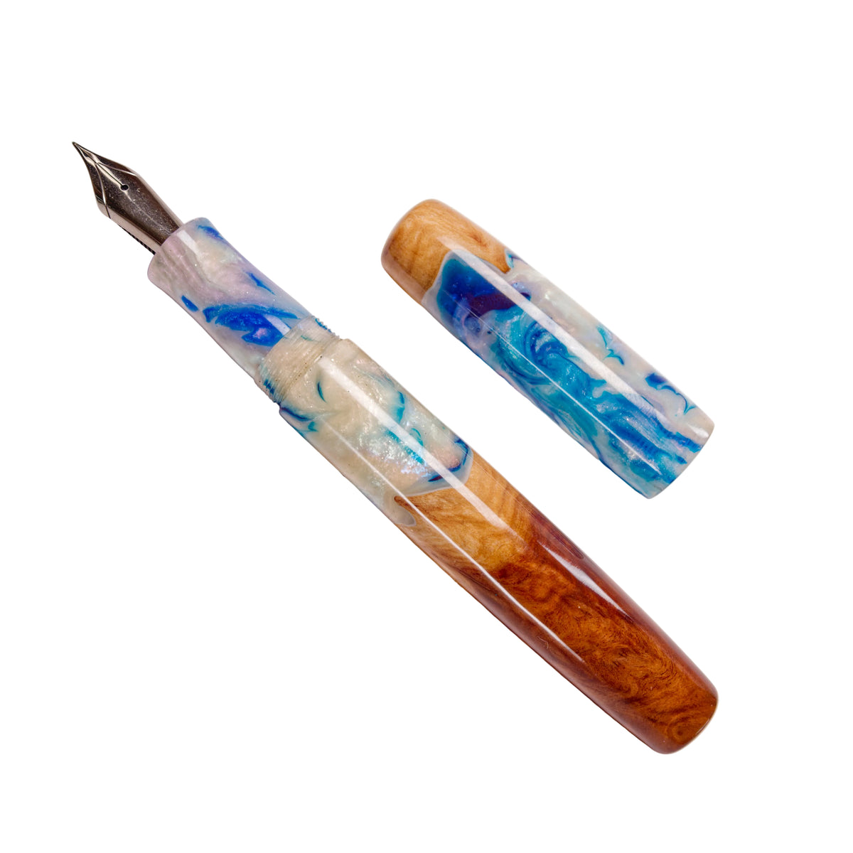 Wood Hybrid Fountain Pen, Blue Mother of pearl.