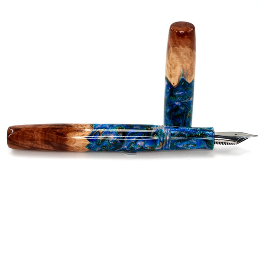 Wood Hybrid Red Mallee Burl and blue medley acrylic .