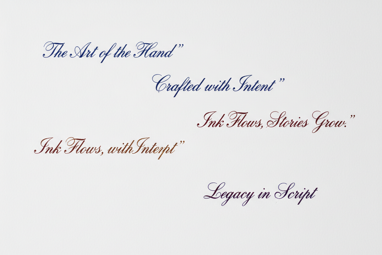 English calligraphy evenly spread on white paper